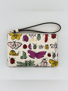 Coach Chalk Multi Corner Zip Wristlet Bug Print NWT